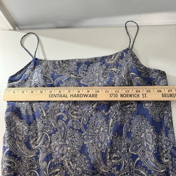 Vintage Ann Taylor 100% Silk Paisley Midi Slip Dress Sz 16 Blue Lined Coquette - Picture 7 of 10